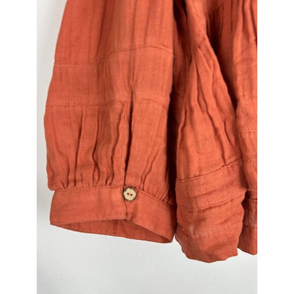Free-Est by Free People Boho Rust Orange Large Gauze Peplum Button-Down Blouse - Picture 9 of 12